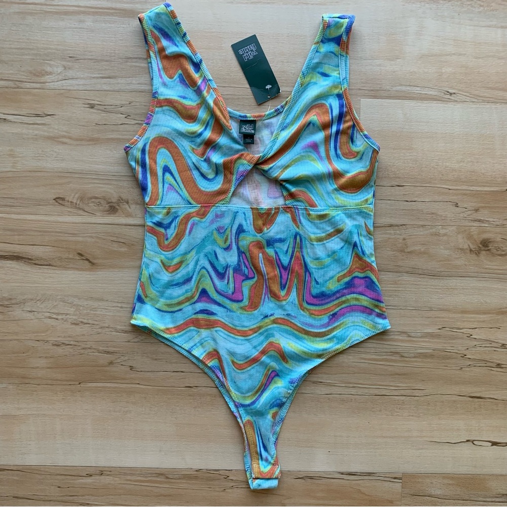 WILD FABLE Women's Multicolored Keyhole Neck Stretch Tank Bodysuit  size Medium